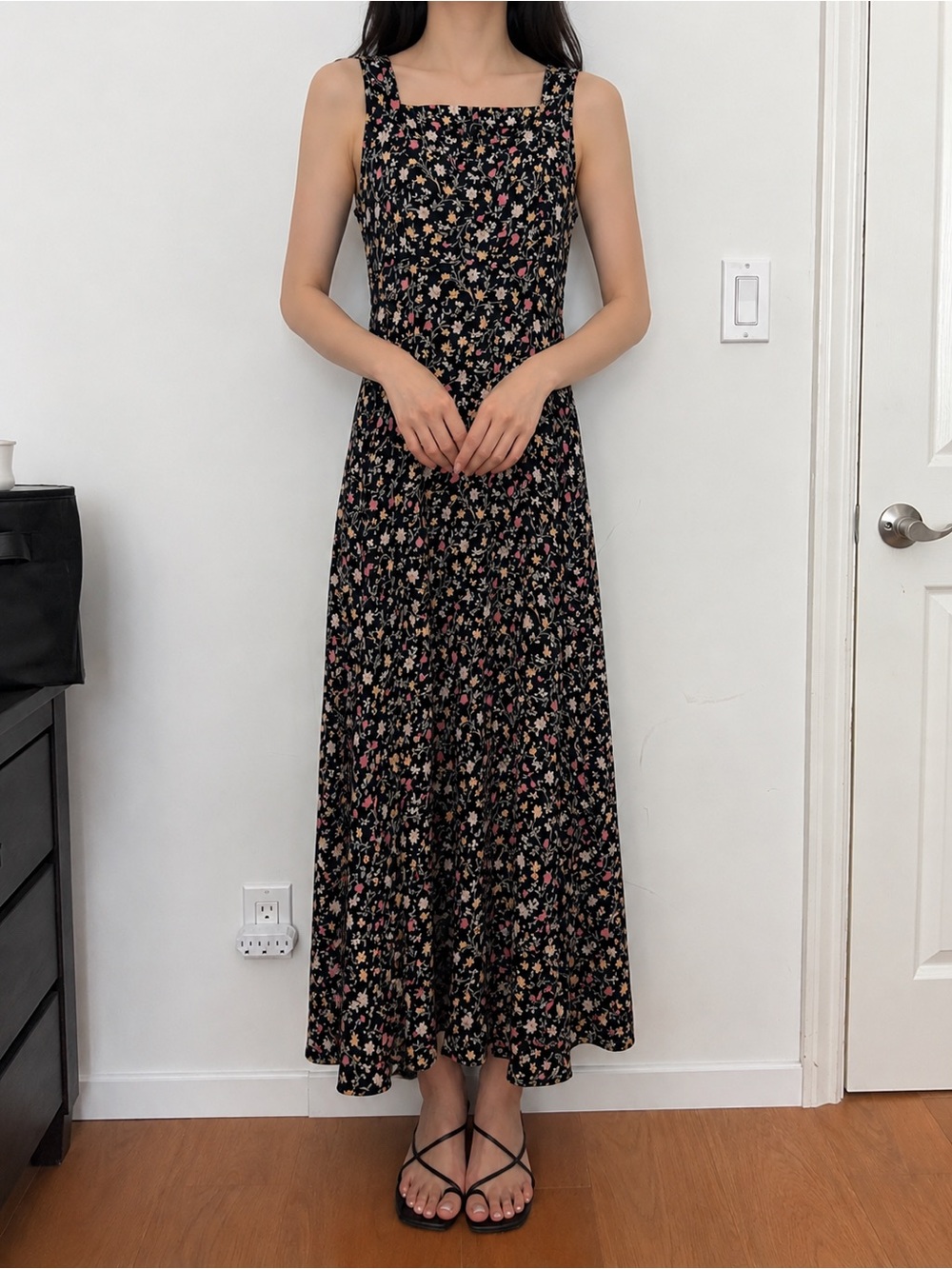 Rabbit Rabbit Rabbit Black Maxi Dress with Pink & Cream Floral Print
